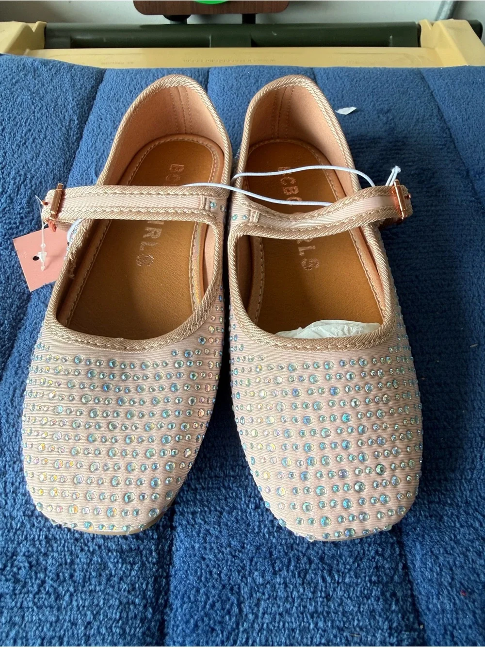 BCBG Girls Blush Rhinestone Mary Jane Flats Shoes Size 12M New